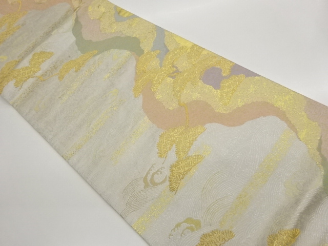 JAPANESE KIMONO / FUKURO OBI / WOVEN ROUGH WAVE & PINE 